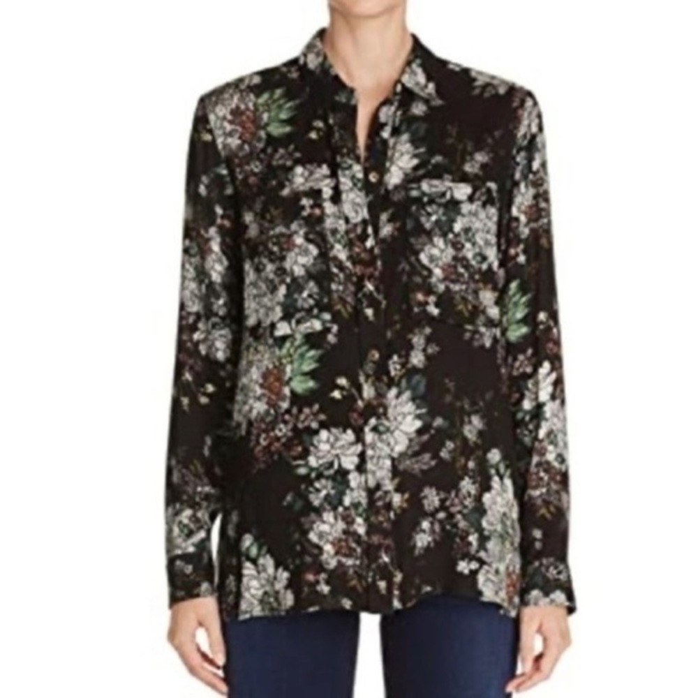 Knit sisters‎ black floral button down shirt